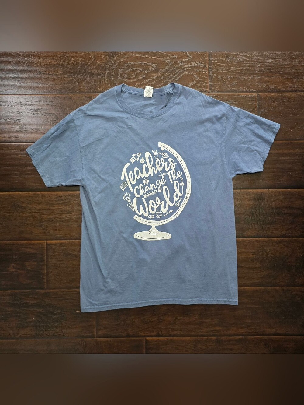Teachers Change the World Blue Short Sleeve Classic T-Shirt Large